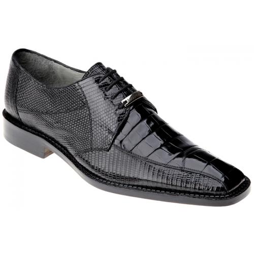 Belvedere "Alcamo" Black Genuine Alligator / Lizard Skin Oxford Shoes